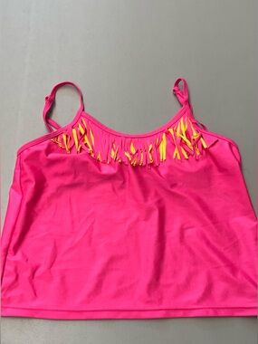 Sugar & Jade Women's Pink and yellow fringe Tankini Summer Swim Top size X-Large